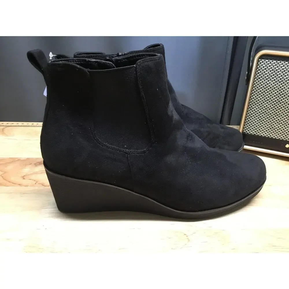 Aerosoles Brandi Women's 9.5 Black Wedge Heel Side Zip Round Toe Ankle Boots NWT